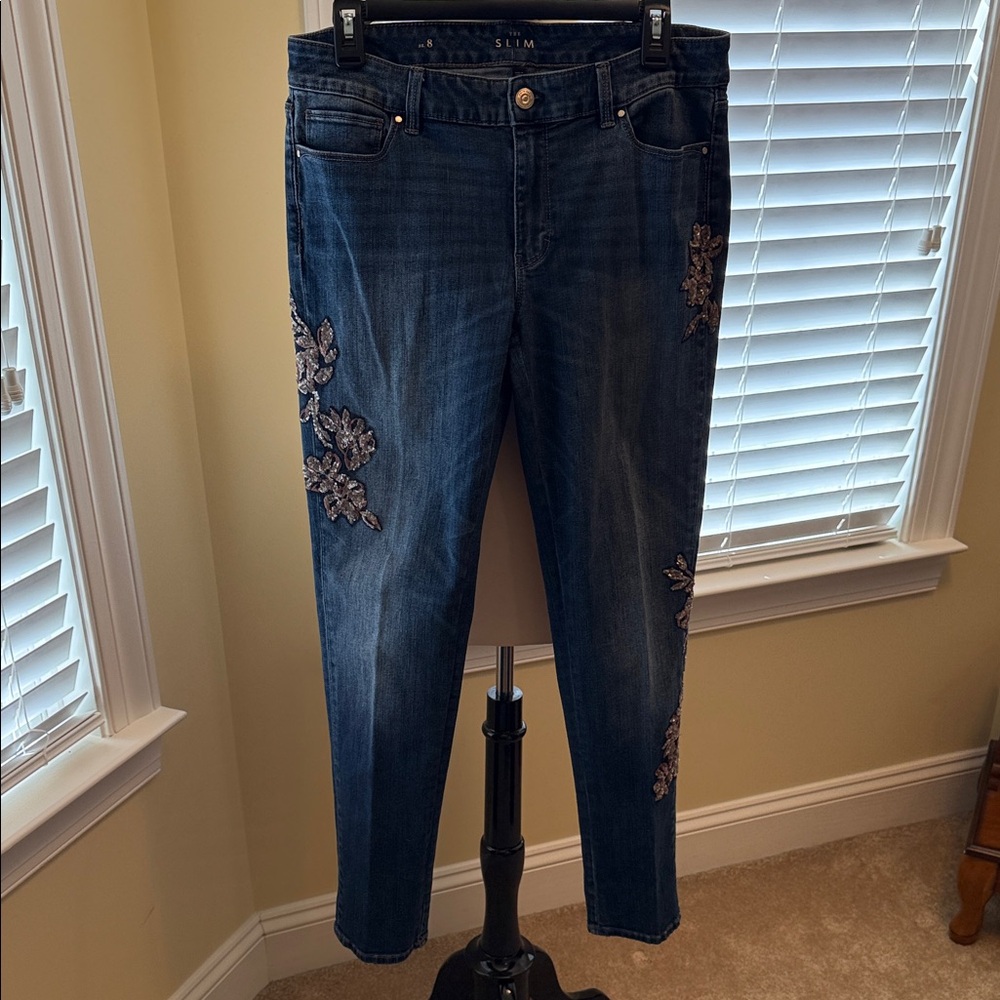 White House Black Market Dark Blue Embroidered Jeans